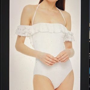 MELISSA Odabash White Lima off shoulder swimsuit NWT 48 US10